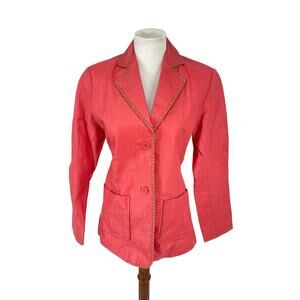 MetroStyle Coral Single Breast Lace Up Details Pockets Leather Jacket Size L